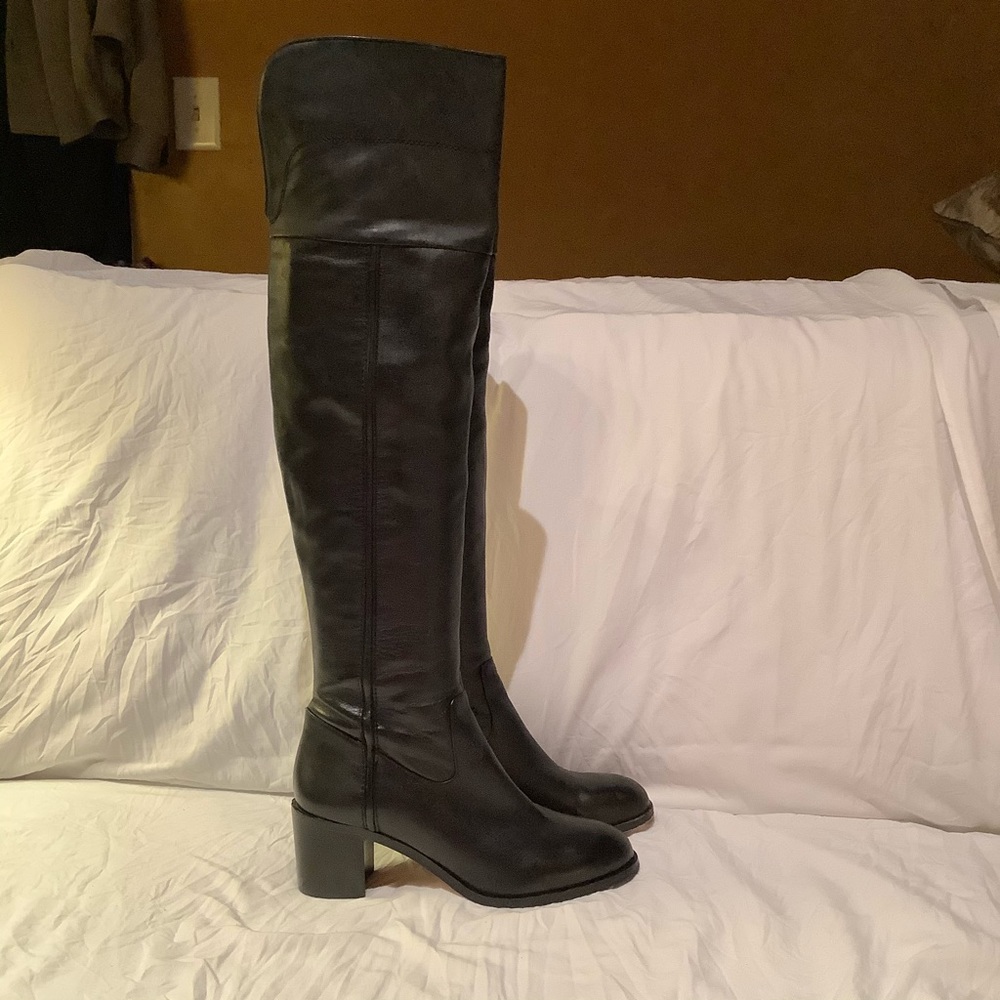 Sam Edelman over the knee black leather boots with heel (2.5 inch)